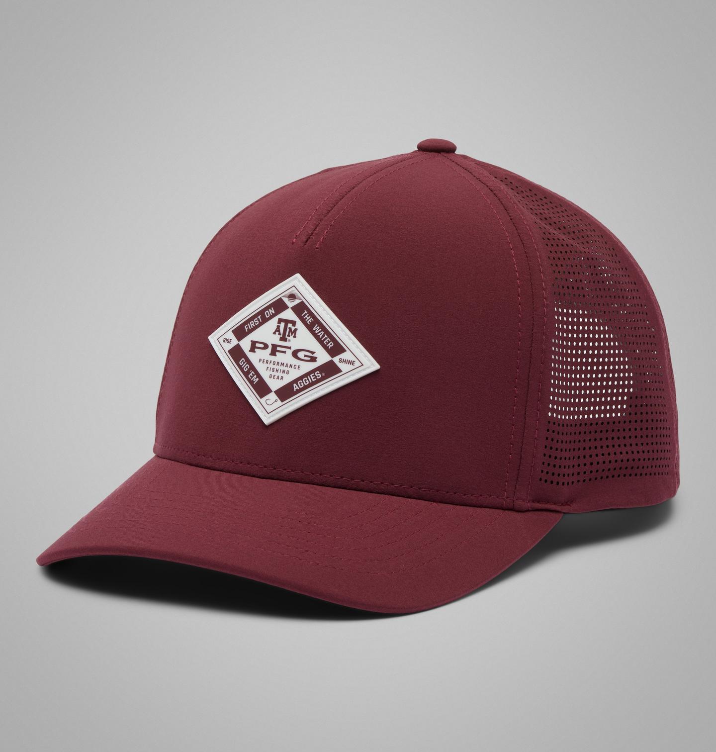 Мужские аксессуары Columbia Collegiate PFG Elite 3D Stretch Snap Back - Texas A&M, цвет: Глубокий тёмно-бордовый — фото 1