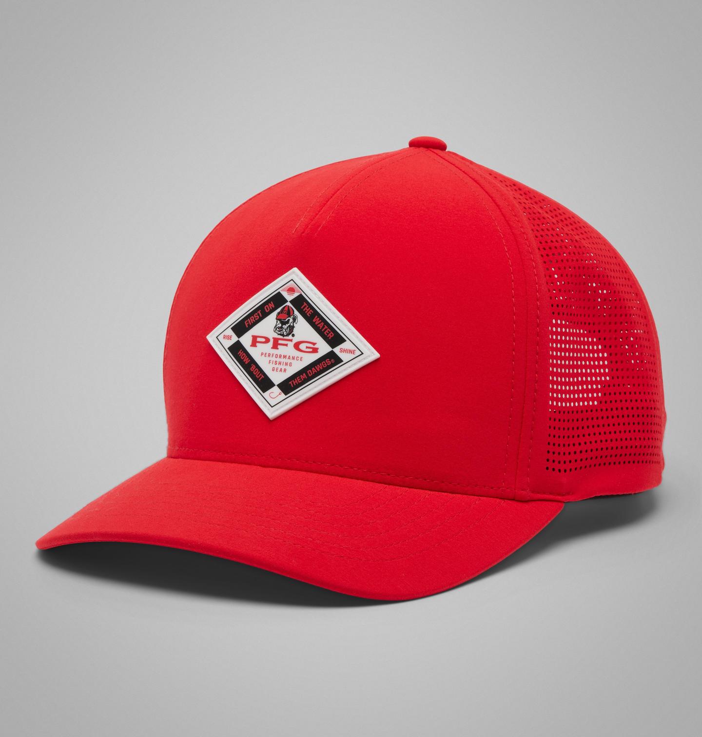 Мужские аксессуары Columbia Collegiate PFG Elite 3D Stretch Snap Back - Georgia, цвет: Яркий красный — фото 1