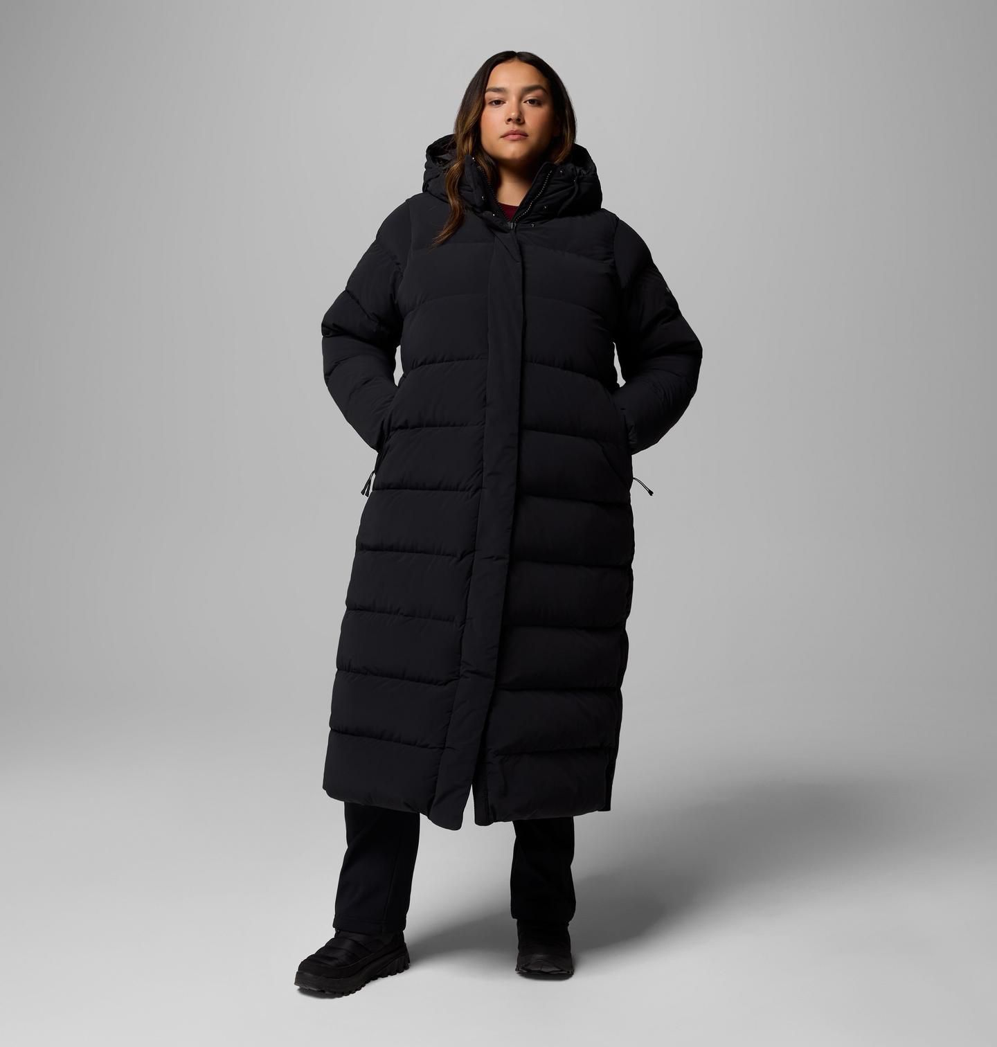 Женская куртка Columbia Amaze Puff Long Hooded Jacket - Plus Size, цвет: Чёрный — фото 1