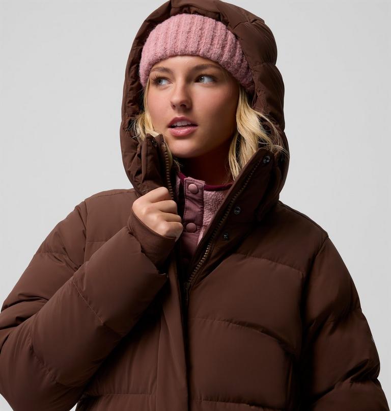 Women's Amaze Puff Long Hooded Down Puffer, Color: Tobacco, image 10