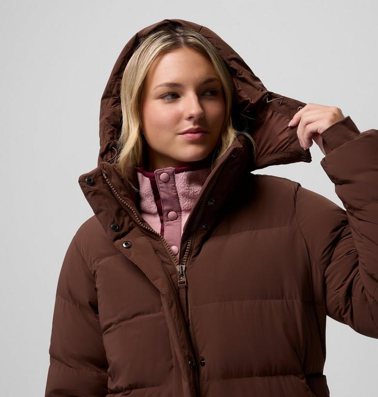 Women's Amaze Puff Long Hooded Down Puffer, Color: Tobacco, image 11