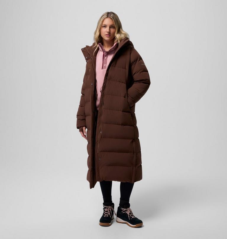 Women's Amaze Puff Long Hooded Down Puffer, Color: Tobacco, image 1