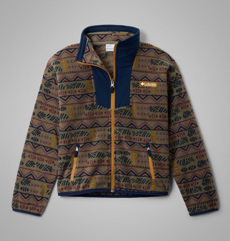 Kids' Sequoia Grove Printed Full Zip Fleece, Color: Stone Green Horizons, Coll Navy, image 1