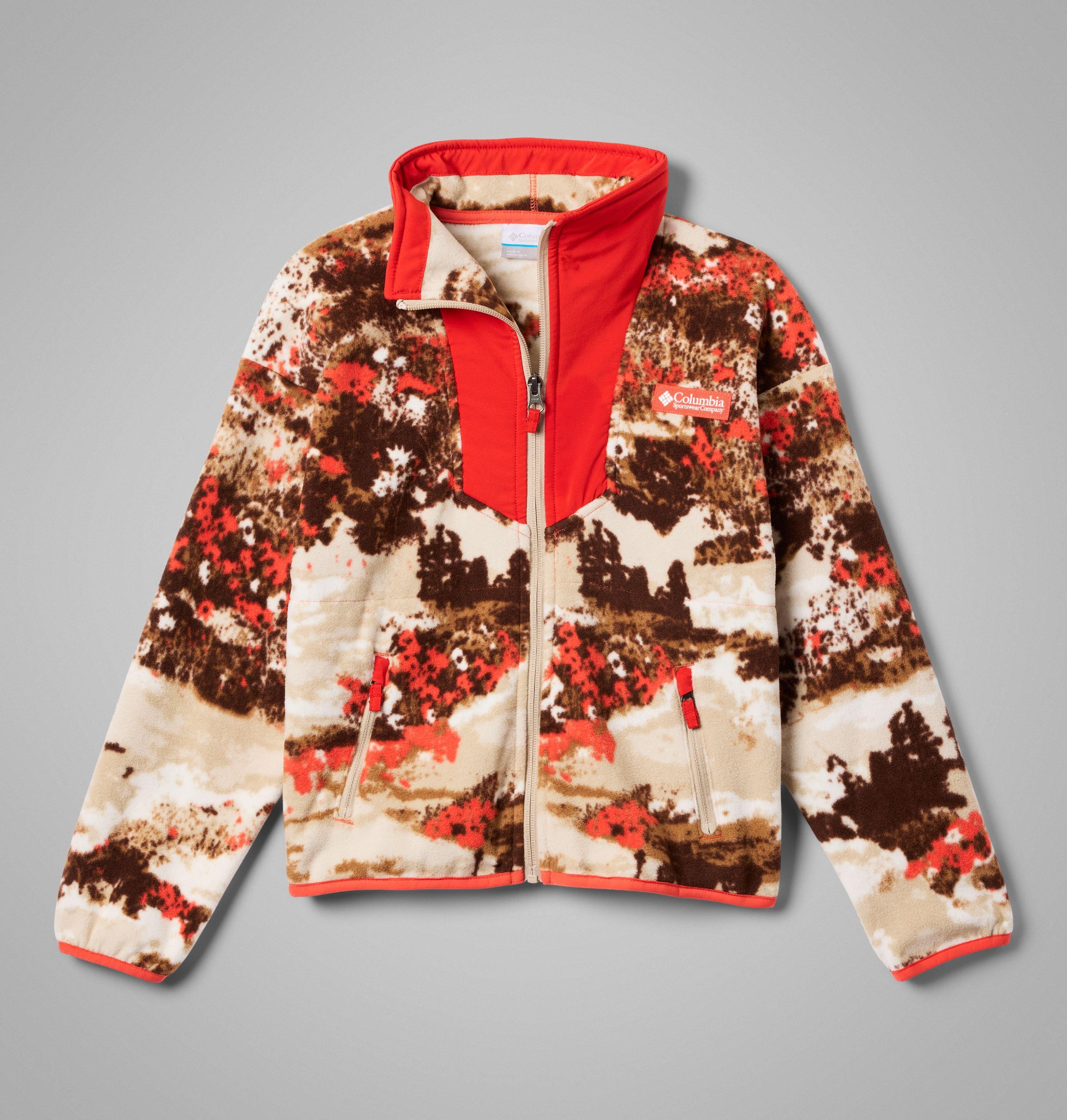 Columbia Sportswear Unisex Orange Columbia - Youth Sequoia Grove™ Printed Fleece Jacket - Zing Fieldaze, Super Sonic L Size (14-16 Years)