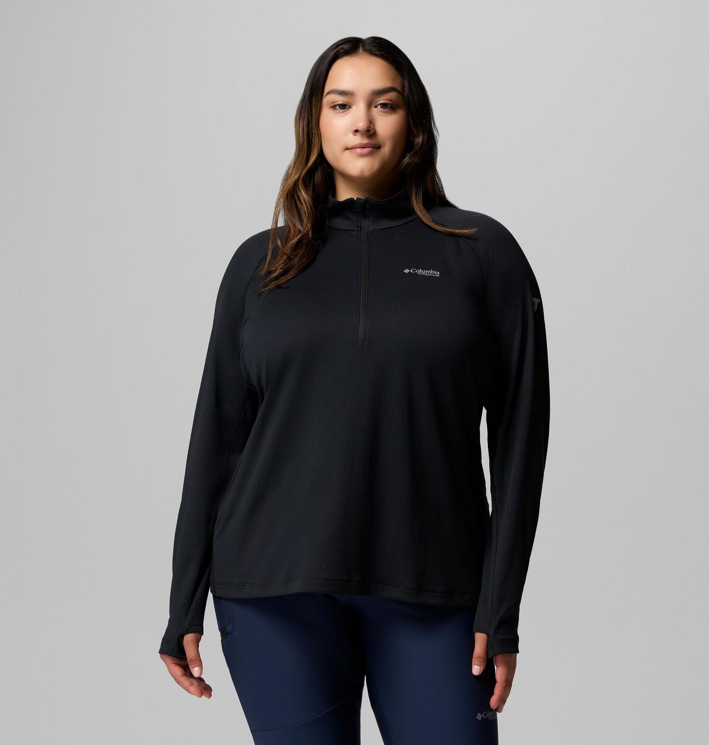 Женская рубашка Columbia DriVenture Half Zip Shirt - Plus Size, цвет: Чёрный — фото 1