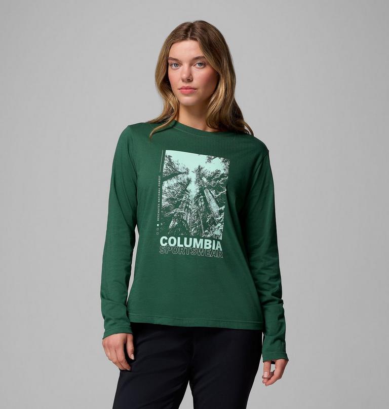 Women's Rolling Bend Graphic Long Sleeve T-Shirt, Color: Rain forest, Amazing Heights, image 1