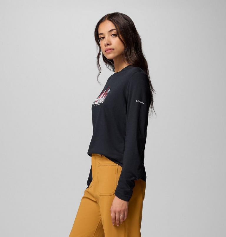 Camiseta de manga larga con estampado Ruby Springs para mujer, Color: Black, Colorful Treescape, image 4