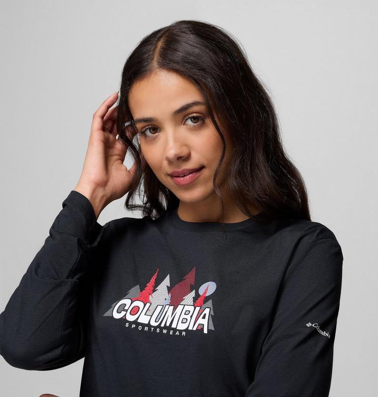 Camiseta de manga larga con estampado Ruby Springs para mujer, Color: Black, Colorful Treescape, image 5