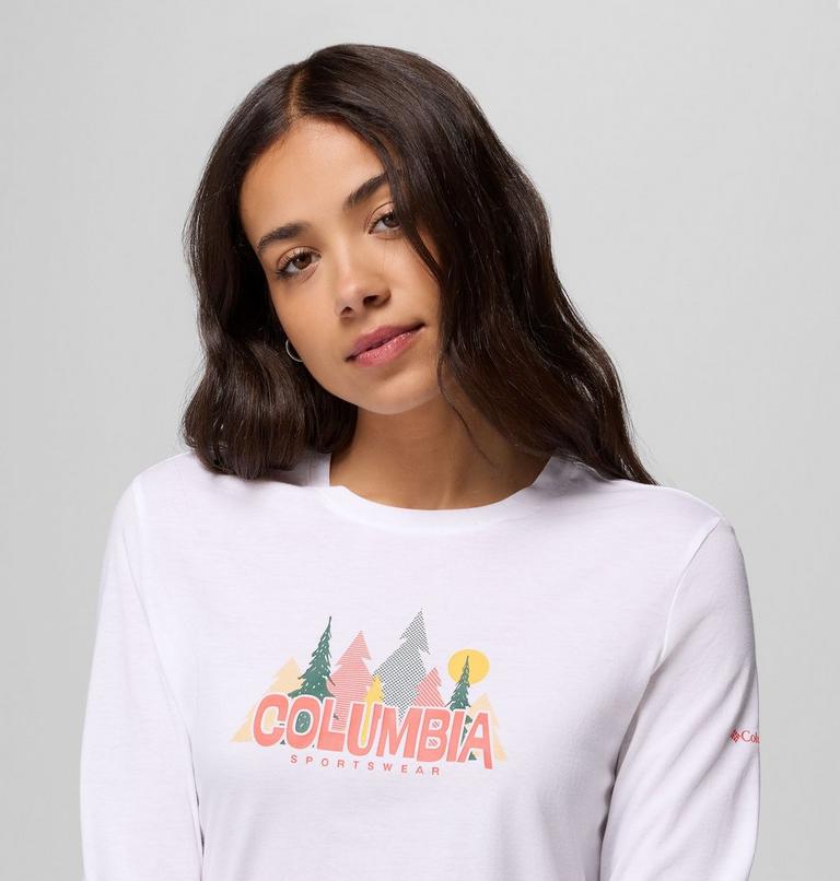 Camiseta de manga larga con estampado Ruby Springs para mujer, Color: White, Colorful Treescape, image 5