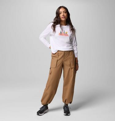 Camiseta de manga larga con estampado Ruby Springs para mujer, Color: White, Colorful Treescape, image 8