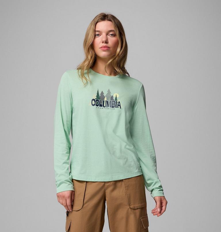 Camiseta de manga larga con estampado Ruby Springs para mujer, Color: New Mint, Colorful Treescape, image 1