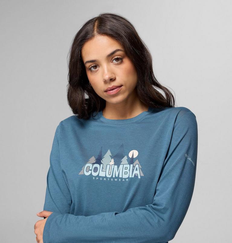 Camiseta de manga larga con estampado Ruby Springs para mujer, Color: Everblue, Colorful Treescape, image 5