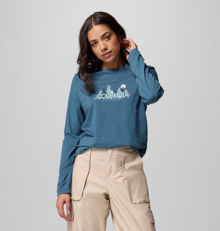 Camiseta de manga larga con estampado Ruby Springs para mujer, Color: Everblue, Colorful Treescape, image 6