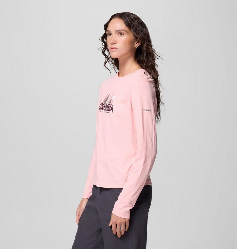 Women's Ruby Springs Graphic Long Sleeve T-Shirt, Color: Pink Sand, Colorful Treescape, image 4
