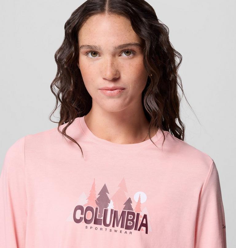 Women's Ruby Springs Graphic Long Sleeve T-Shirt, Color: Pink Sand, Colorful Treescape, image 5