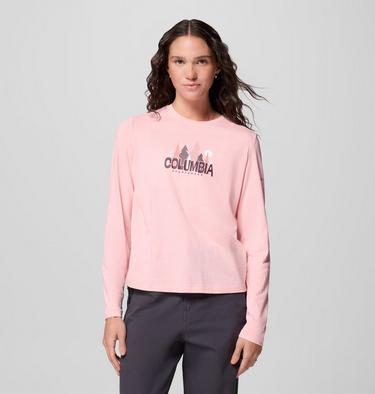 Camiseta de manga larga con estampado Ruby Springs para mujer, Color: Pink Sand, Colorful Treescape, image 5