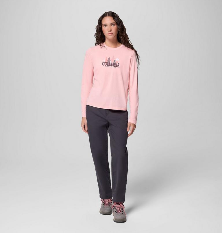 Women's Ruby Springs Graphic Long Sleeve T-Shirt, Color: Pink Sand, Colorful Treescape, image 2