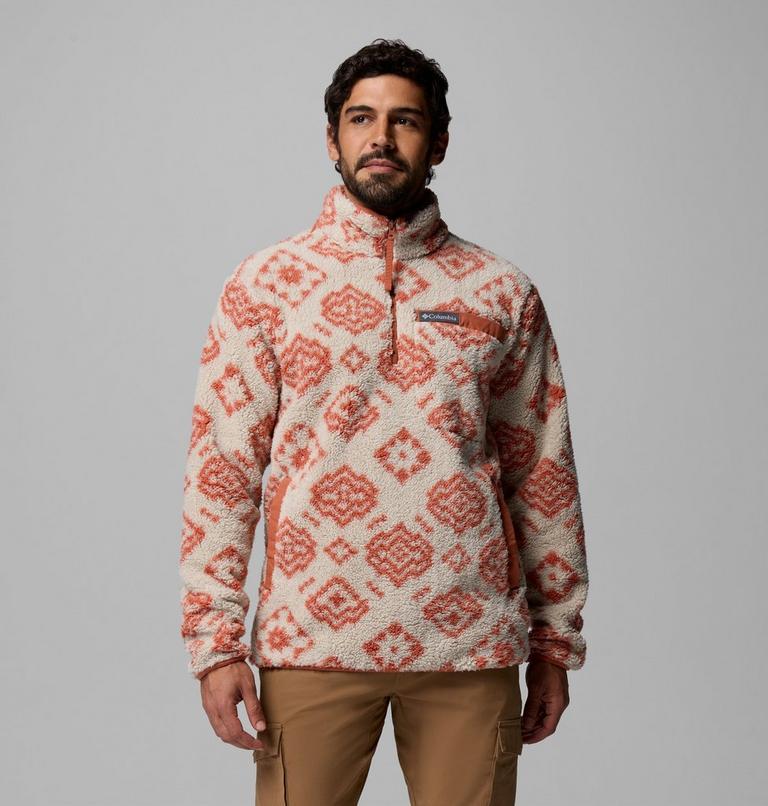 Men's Rugged Ridge Sherpa Half Zip Fleece, Color: Dark Stone Checked Out, Teak Brown, image 1
