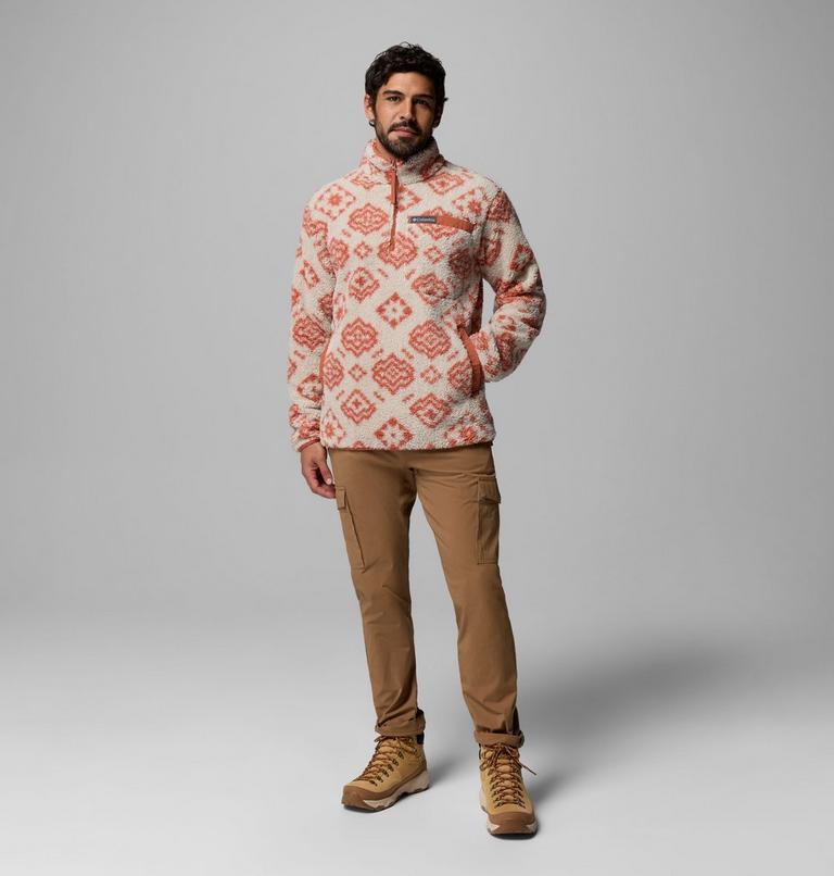 Men's Rugged Ridge Sherpa Half Zip Fleece, Color: Dark Stone Checked Out, Teak Brown, image 2