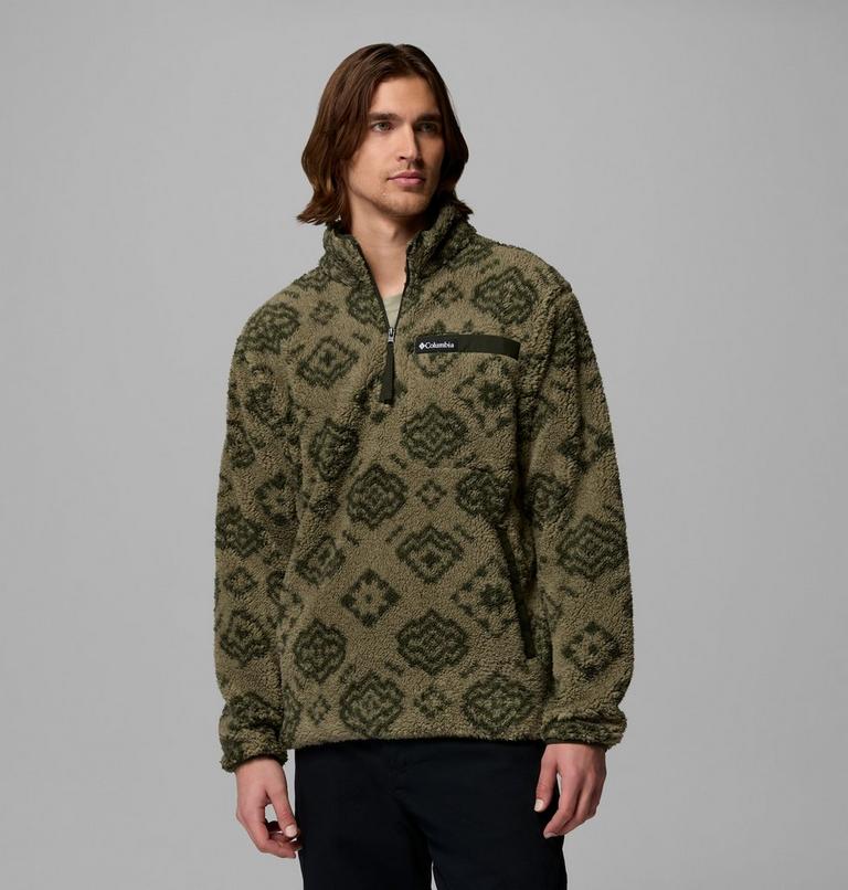 Men's Rugged Ridge Sherpa Half Zip Fleece, Color: Stone Green Checked Out, Greenscape, image 1