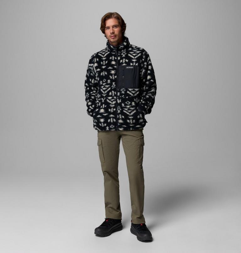 Men's Winter Pass Reversible Sherpa Fleece Jacket, Color: Black Geostripe Tonal, Black, image 2