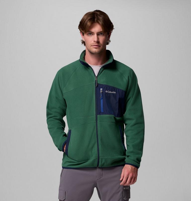 Men's Fast Trek Overlay Fleece Jacket, Color: Rain Forest, Coll Navy, image 1