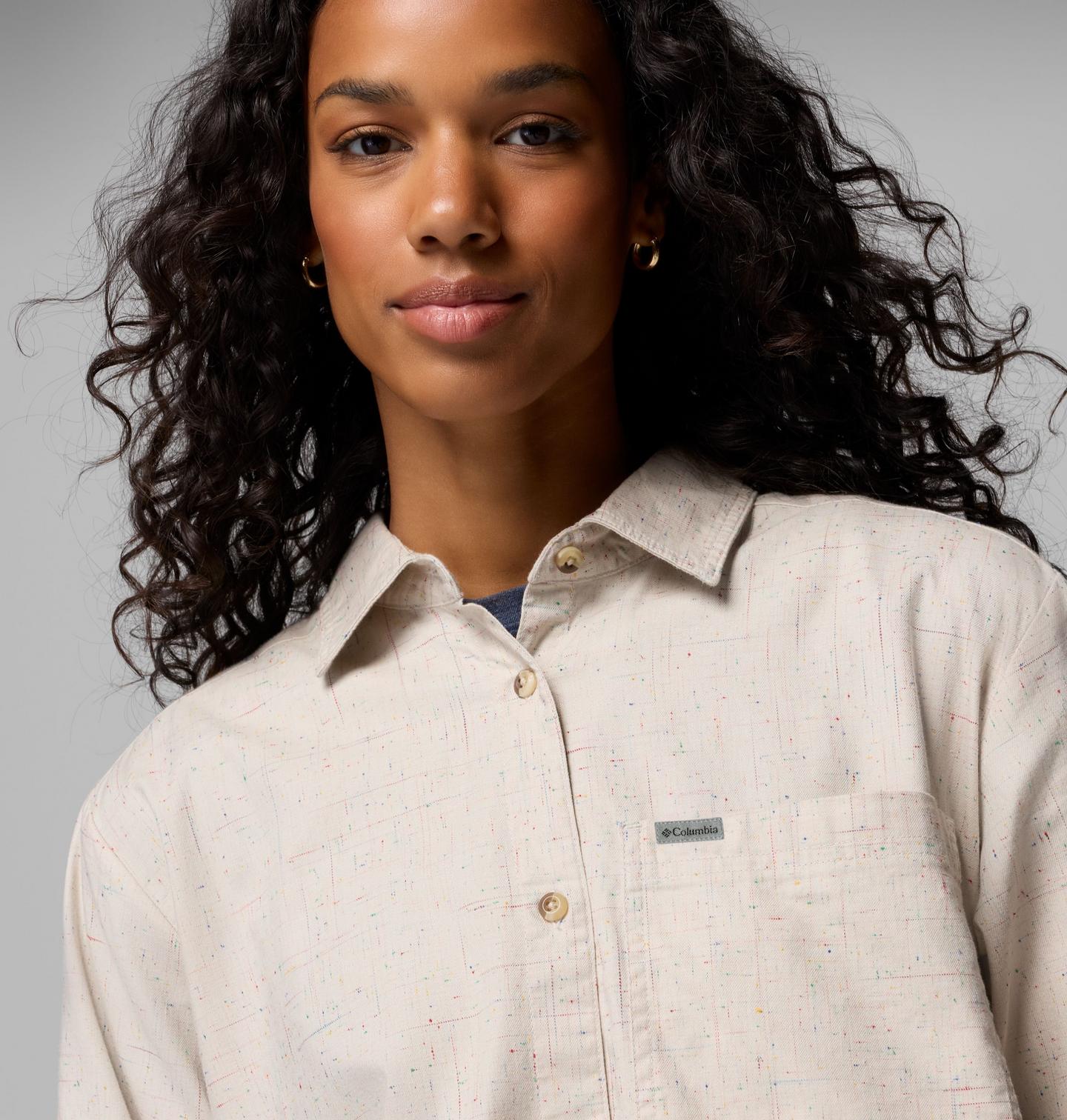 Женская рубашка Columbia Blue Point Creek Woven Long Sleeve, цвет: Серо-бежевый, вариант 1 — фото 4