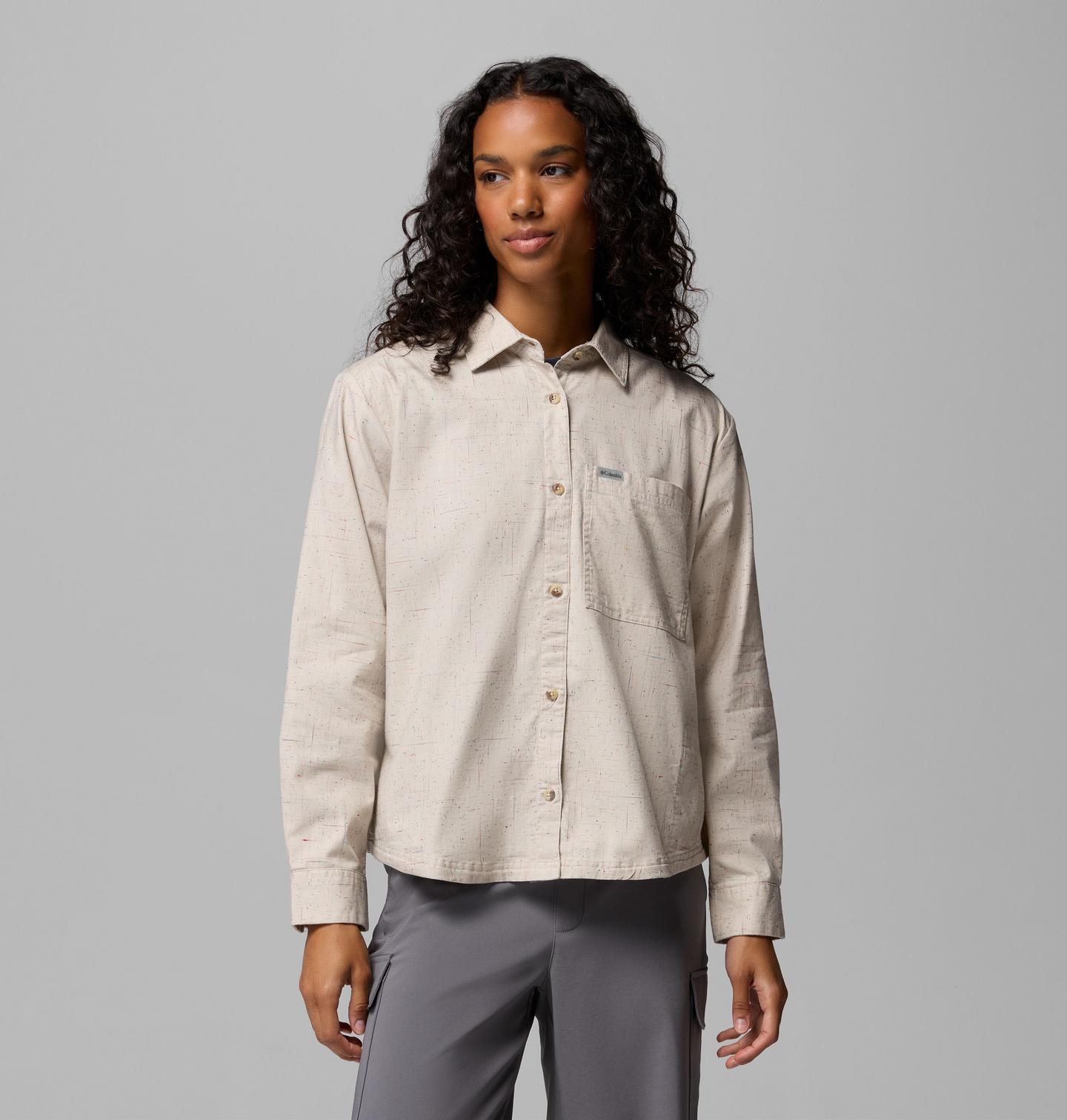 Женская рубашка Columbia Blue Point Creek Woven Long Sleeve, цвет: Серо-бежевый, вариант 1 — фото 1