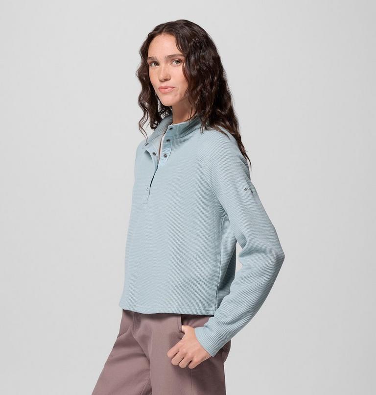 Women's Holly Hideaway Waffle Half Snap T-Shirt, Color: Crushed Blue, image 4