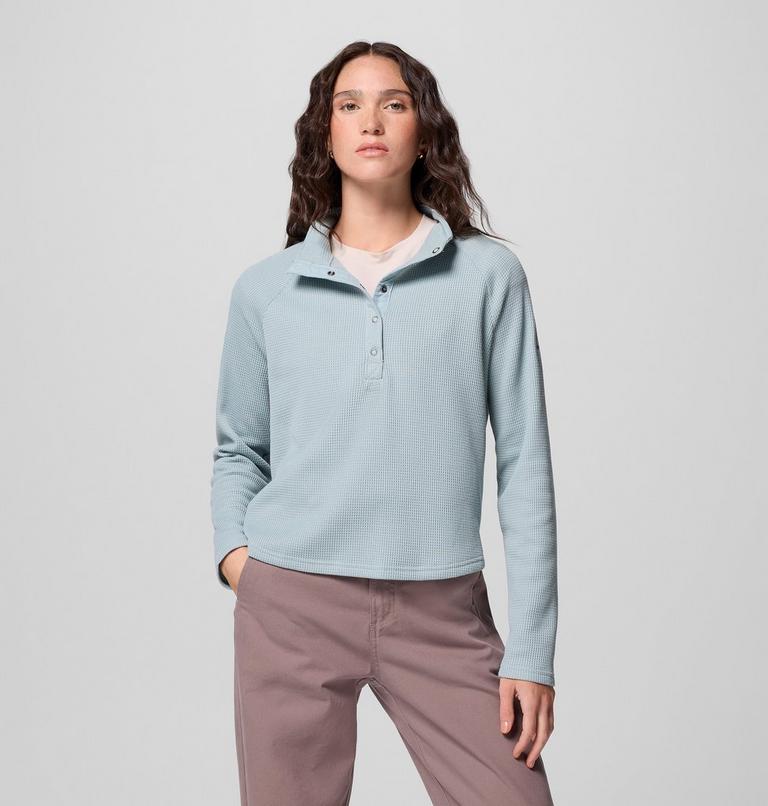 Women's Holly Hideaway Waffle Half Snap T-Shirt, Color: Crushed Blue, image 1
