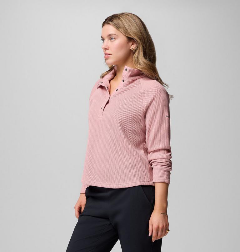 Women's Holly Hideaway Waffle Half Snap T-Shirt, Color: Eraser Pink, image 4
