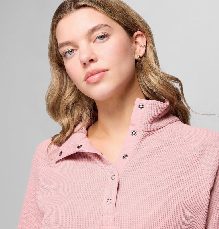 Women's Holly Hideaway Waffle Half Snap T-Shirt, Color: Eraser Pink, image 5
