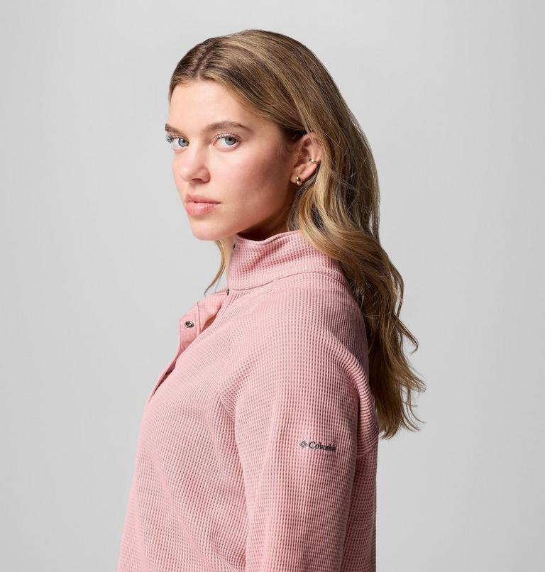 Women's Holly Hideaway Waffle Half Snap T-Shirt, Color: Eraser Pink, image 6