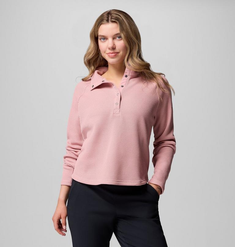 Women's Holly Hideaway Waffle Half Snap T-Shirt, Color: Eraser Pink, image 1
