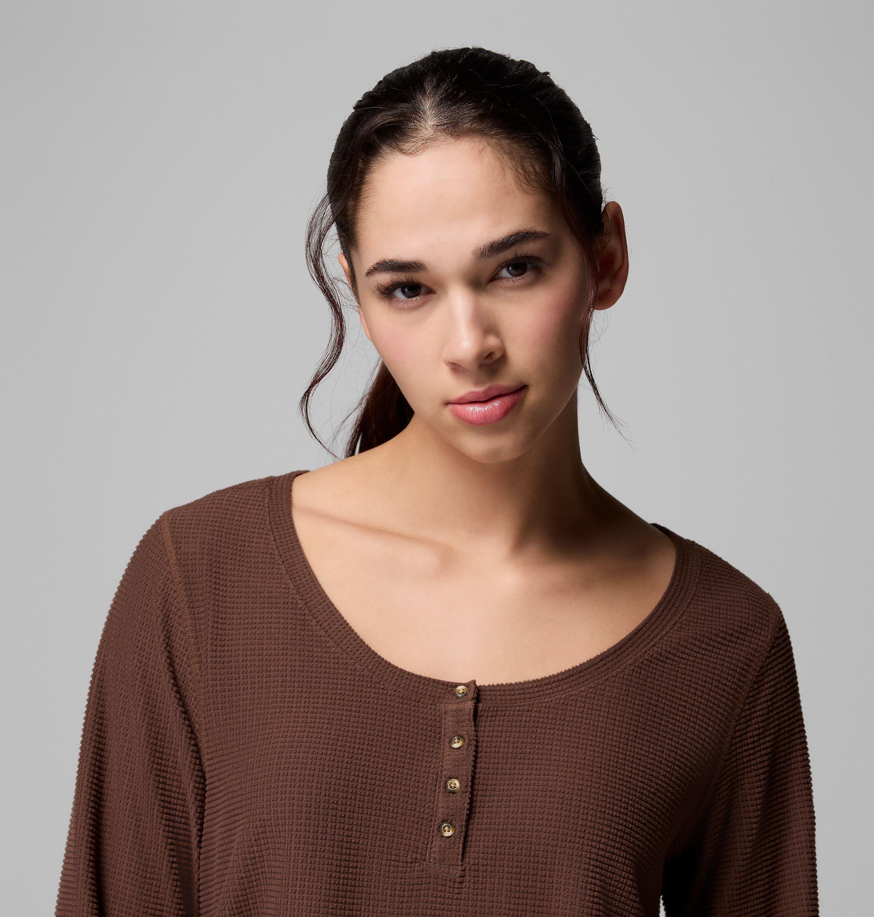 Women's Brea Falls Grid Henley Long Sleeve Shirt 5