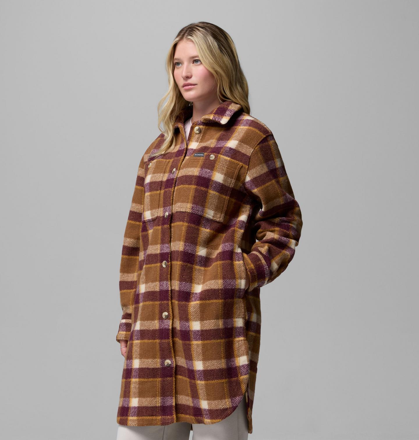 Женское пальто Columbia Wildest Venture Long Fleece, цвет: Коричневый / В клетку — фото 3