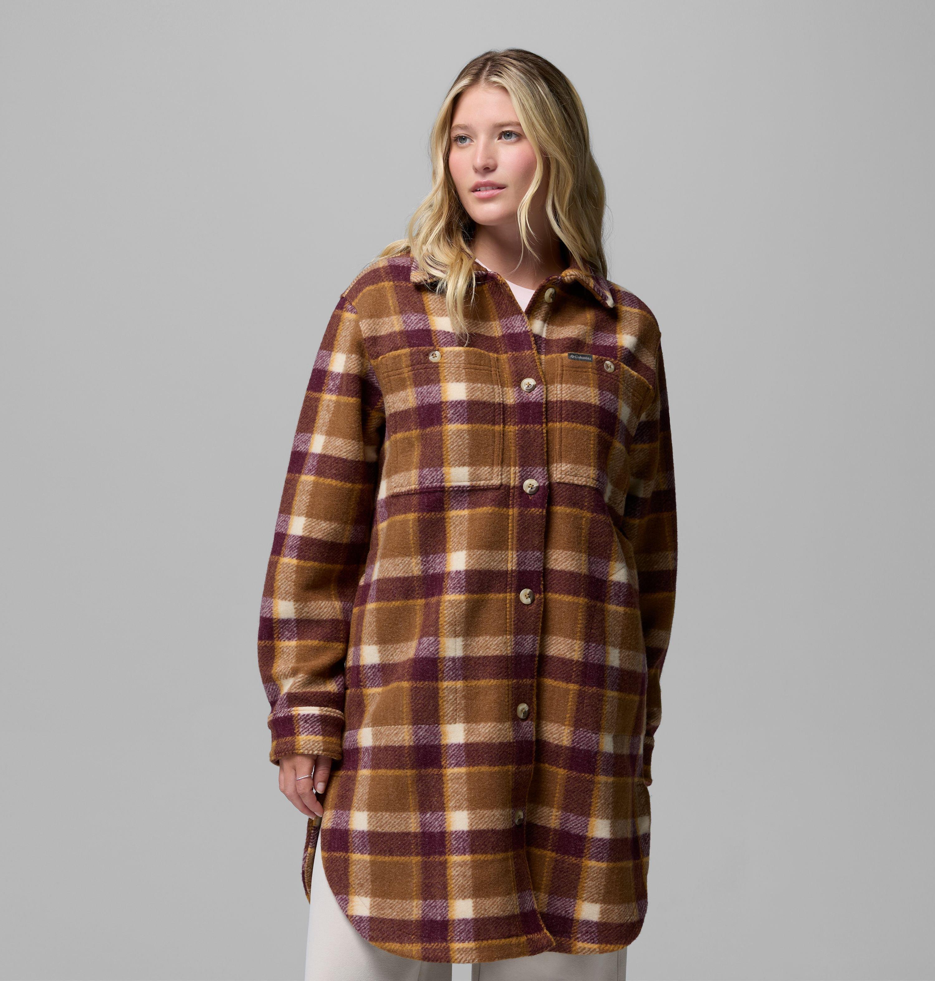 Columbia Women's Wildest Venture Long Jacket - Camel Brown, Day Trip Check