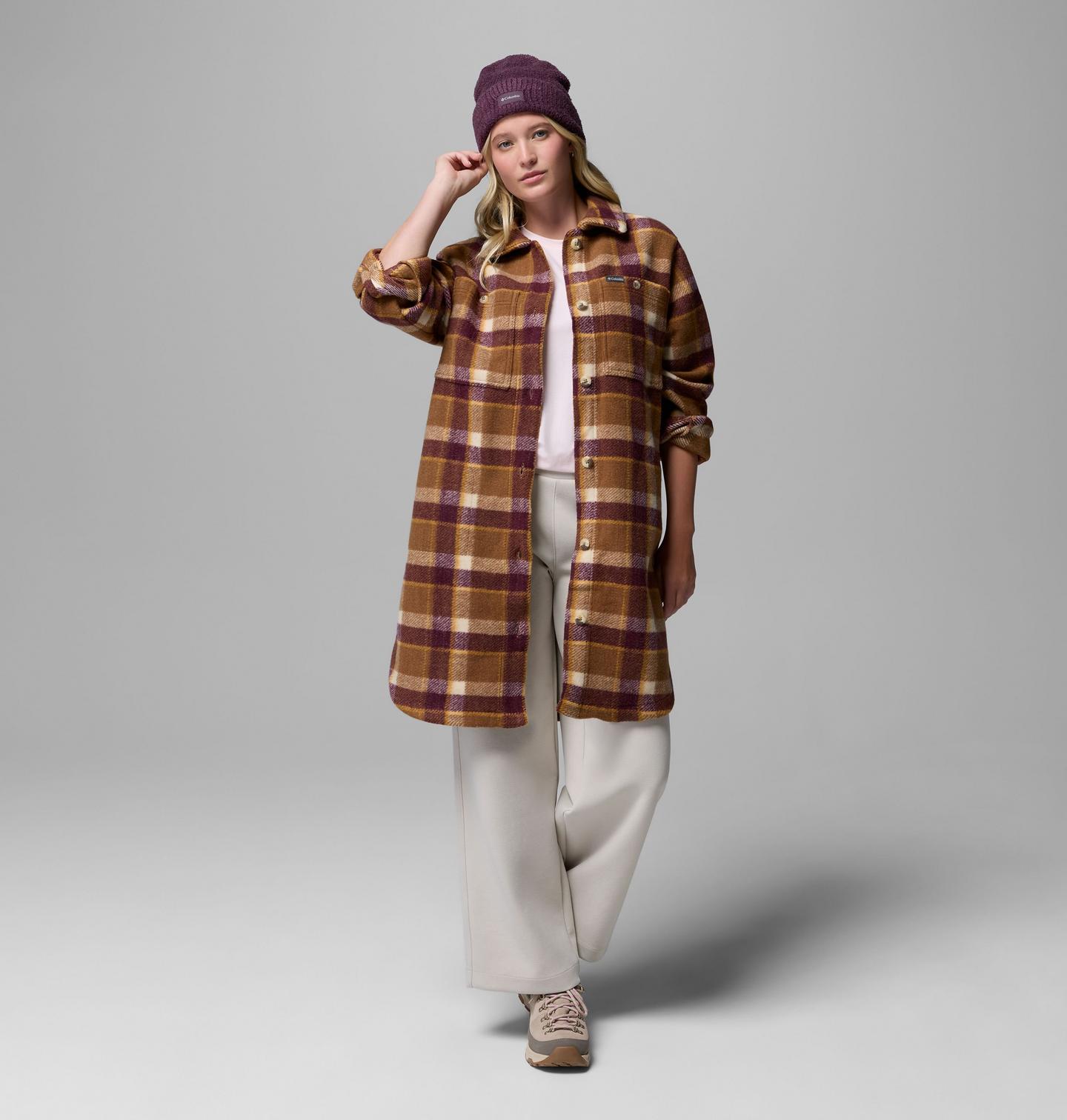 Женское пальто Columbia Wildest Venture Long Fleece, цвет: Коричневый / В клетку — фото 2