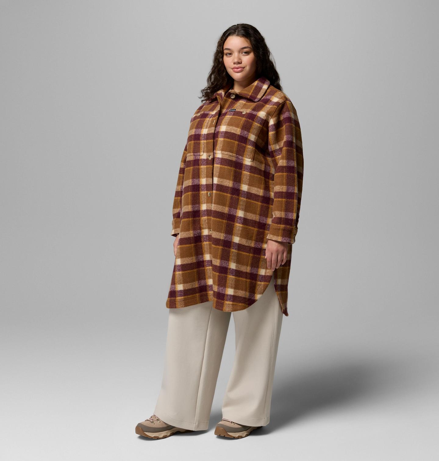 Женское пальто Columbia Wildest Venture Long Fleece Coat - Plus Size, цвет: Коричневый / В клетку — фото 2