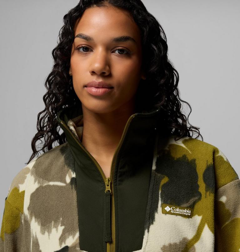 Pile stampato con cerniera a met&agrave; lunghezza Sequoia Grove da donna, Color: Mossy Green, Ikatbloom, image 5