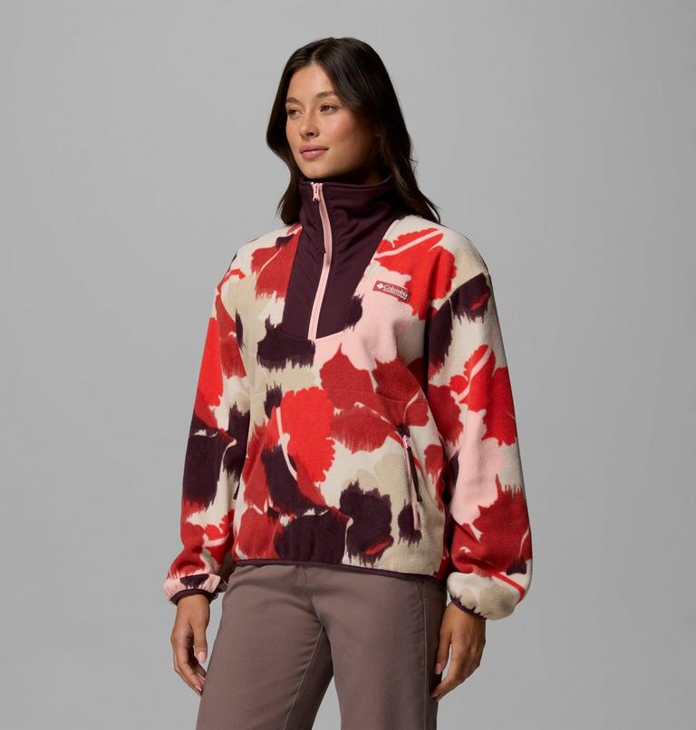 Pile stampato con cerniera a met&agrave; lunghezza Sequoia Grove da donna, Color: Washed Red, Ikatbloom, image 4