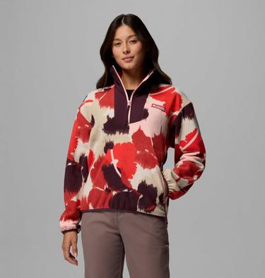Women's Sequoia Grove Printed Half Zip Fleece, Color: Washed Red, Ikatbloom, image 3