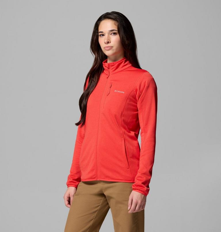 Women's Essential Hike Grid Fleece Jacket, Color: Poppy Red, image 4