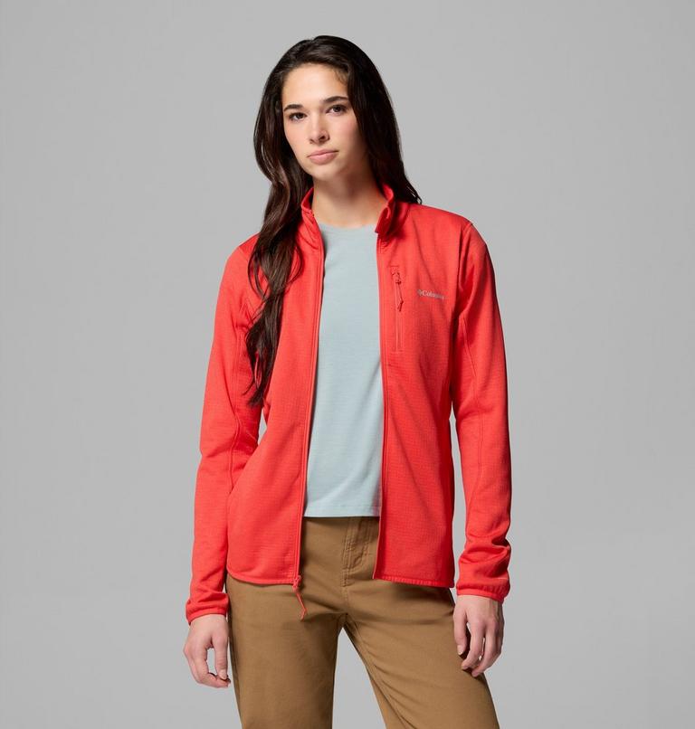 Women's Essential Hike Grid Fleece Jacket, Color: Poppy Red, image 5