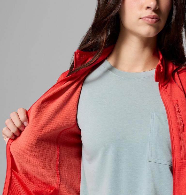 Women's Essential Hike Grid Fleece Jacket, Color: Poppy Red, image 6