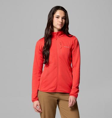 Women's Essential Hike Grid Fleece Jacket, Color: Poppy Red, image 1