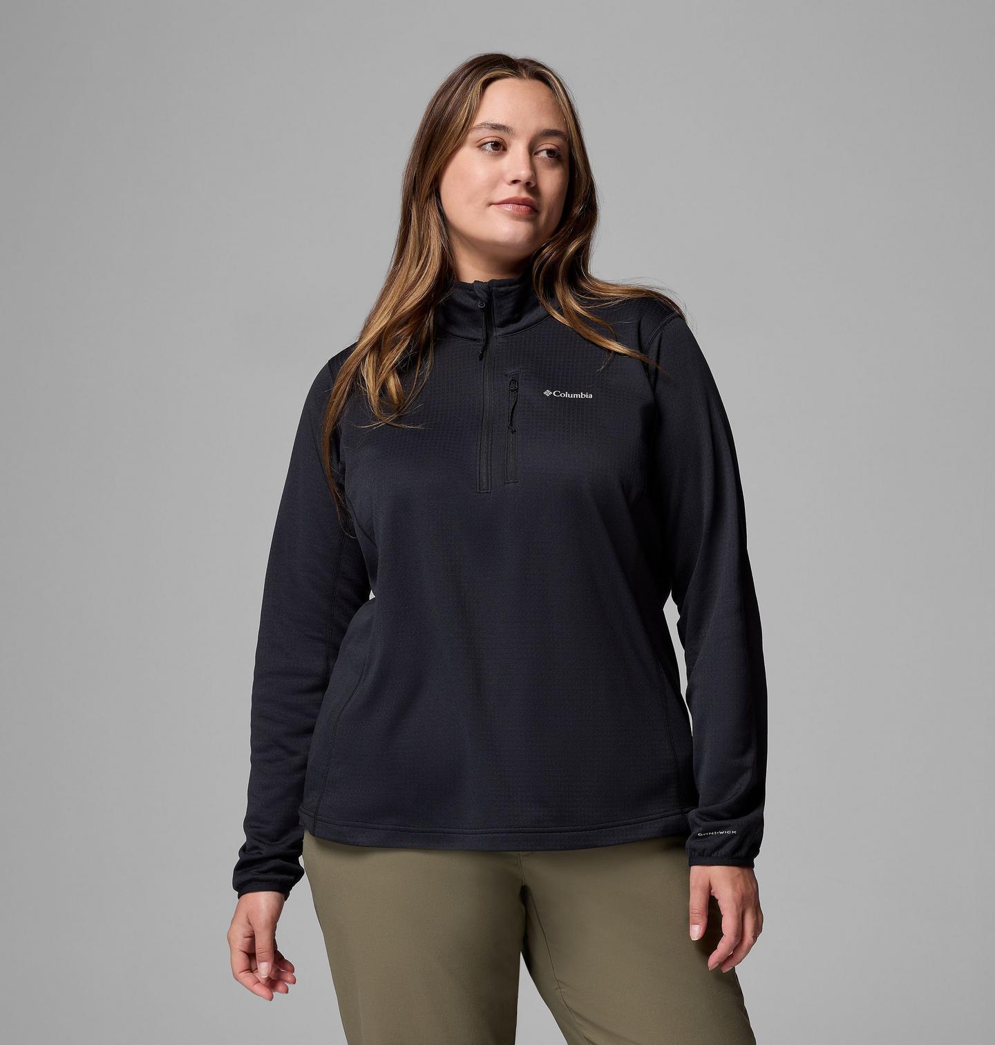 Женская куртка Columbia Essential Hike Grid Fleece Half Zip Jacket - Plus Size, цвет: Чёрный — фото 1
