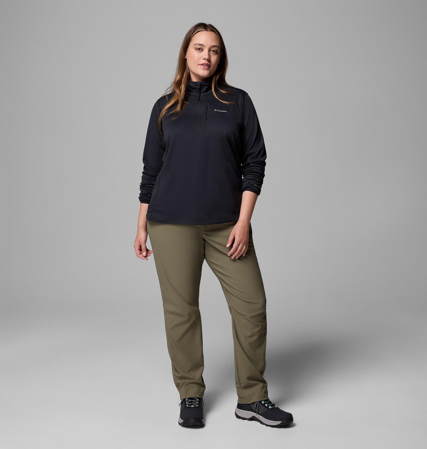 Женская куртка Columbia Essential Hike Grid Fleece Half Zip Jacket - Plus Size, цвет: Чёрный — фото 2