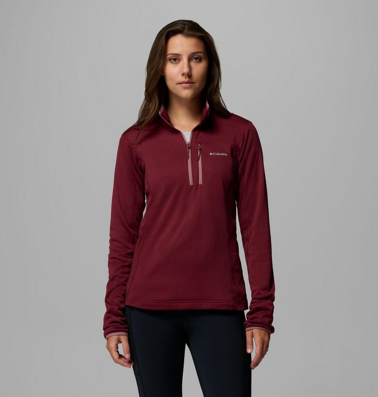 Women's Essential Hike Half Zip Fleece, Color: Rich Wine, Fig, image 1