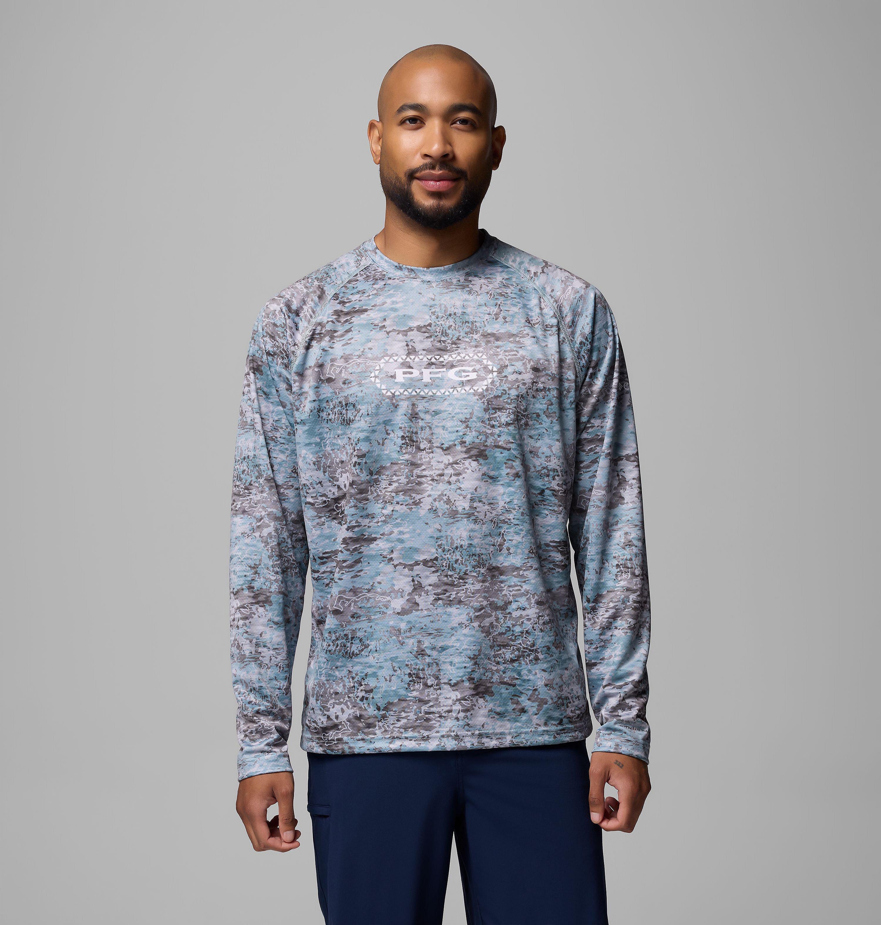 Columbia Men's PFG Super Solar Stream  Border Hex Long Sleeve Shirt-